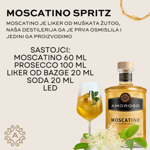 Čaša osvježavajućeg Moscatino Spritza s ledom i kriškom limete na staklenom stolu